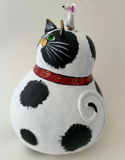 Cow Cat Tuxedo Cat Gourd Art - Perfect Gift for the Cat Lover