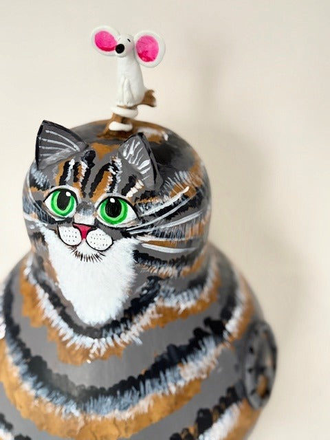 Frisky Grey Tabby Kitty Gourd
