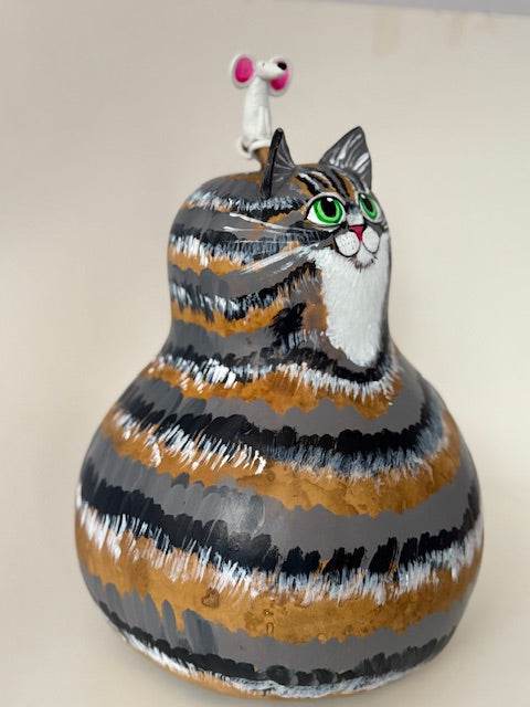 Frisky Grey Tabby Kitty Gourd