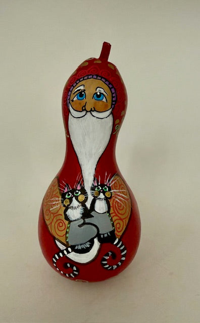 Santa gourd ornament with Gray Cats