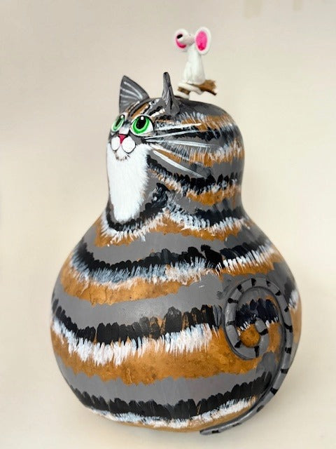 Frisky Grey Tabby Kitty Gourd