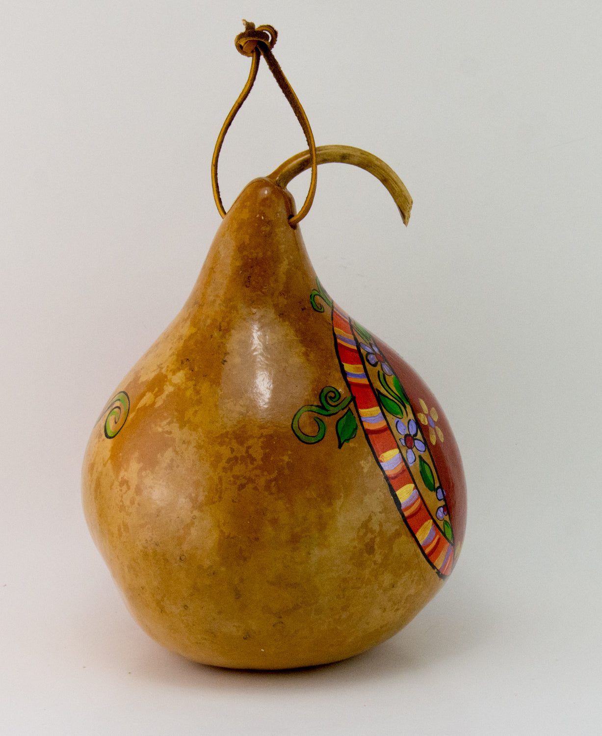 Painted Gourd Birdhouse - Folk Art Cat Design - Gourdaments