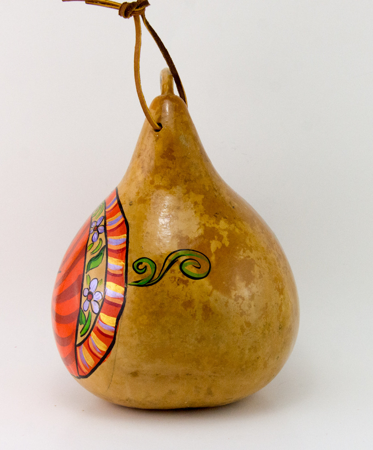 Painted Gourd Birdhouse - Folk Art Cat Design - Gourdaments