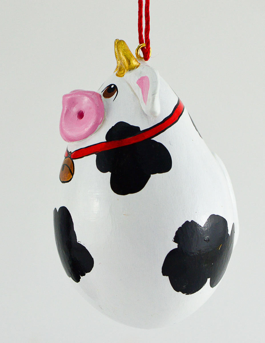 Cow Ornament, Gourd Art, Cow Decor, Holstein Cow, Novelty gift item, Cow Gifts, Painted Gourd, Spotted cow, Gourdament, Egg Gourd, Cow Bell - Gourdaments