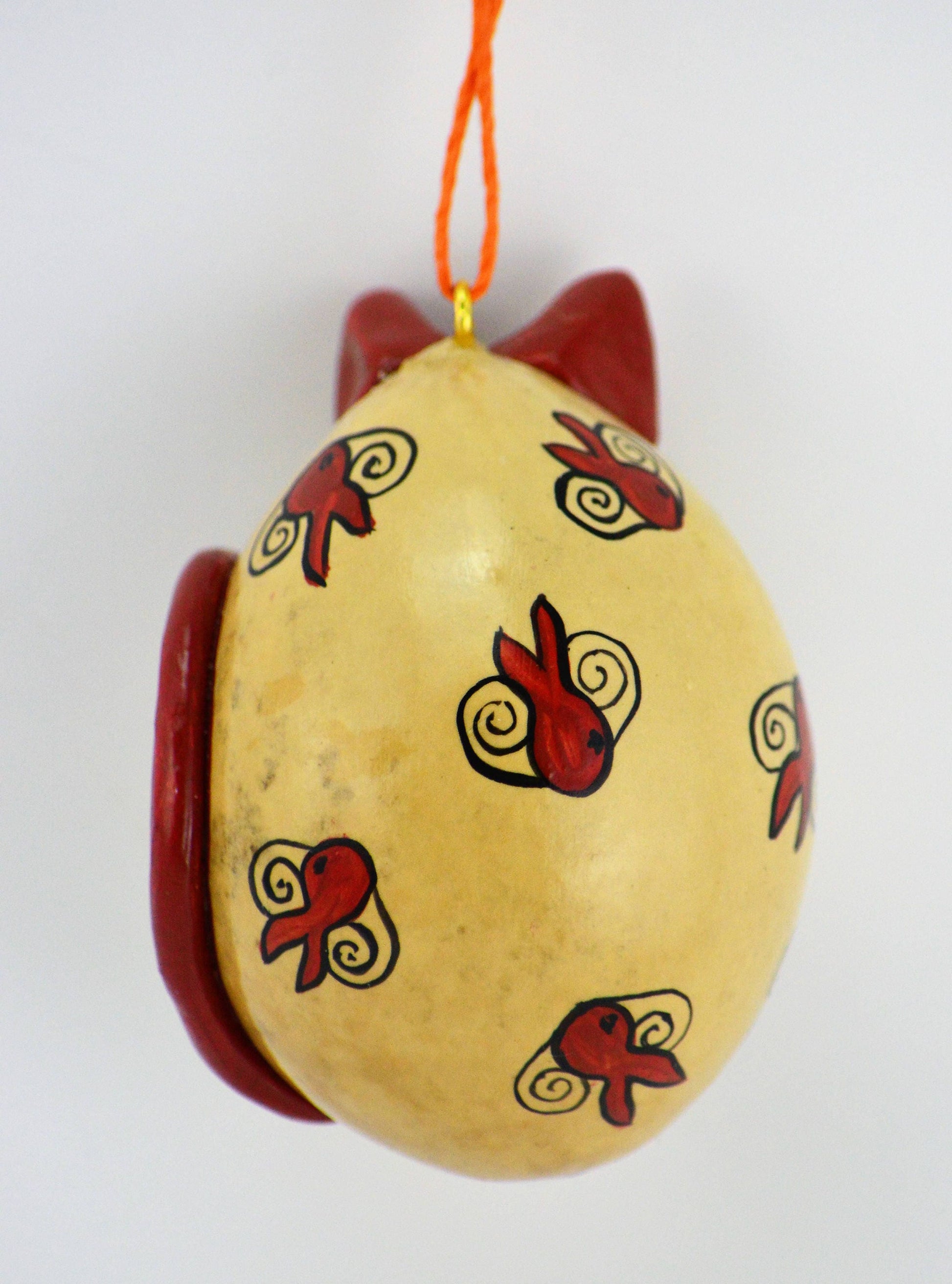 Cat Gourd Ornament - Goldfish Design - Orange Cat - Handmade