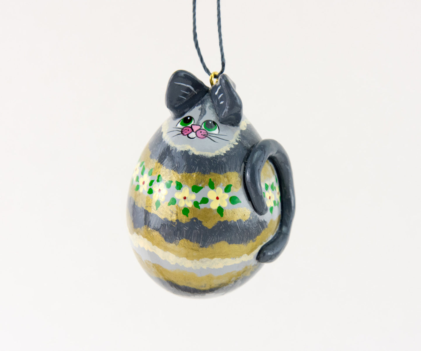 Cat Ornament, Christmas Cat, Grey Tabby, Silver Tiger Cat, OOAk, Green Eyes, Teacher Gift, Kitty Ornament, Kitty Cat, Cat lover gift - Gourdaments