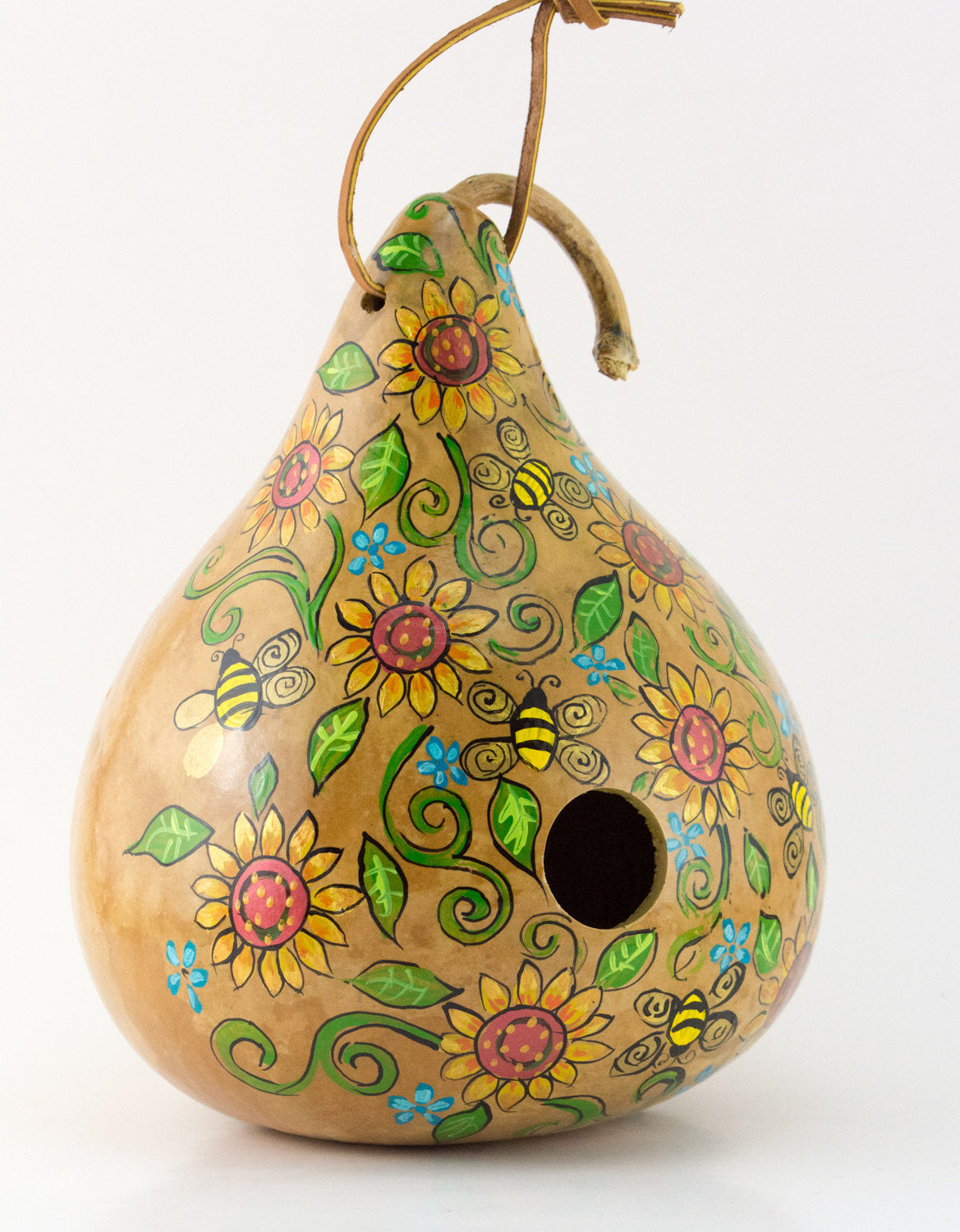 Sunflower Gourd Birdhouse , Garden Art , Honey Bees , Bees and Birdhouses , Perfect Mother's Day Gift - Gourdaments
