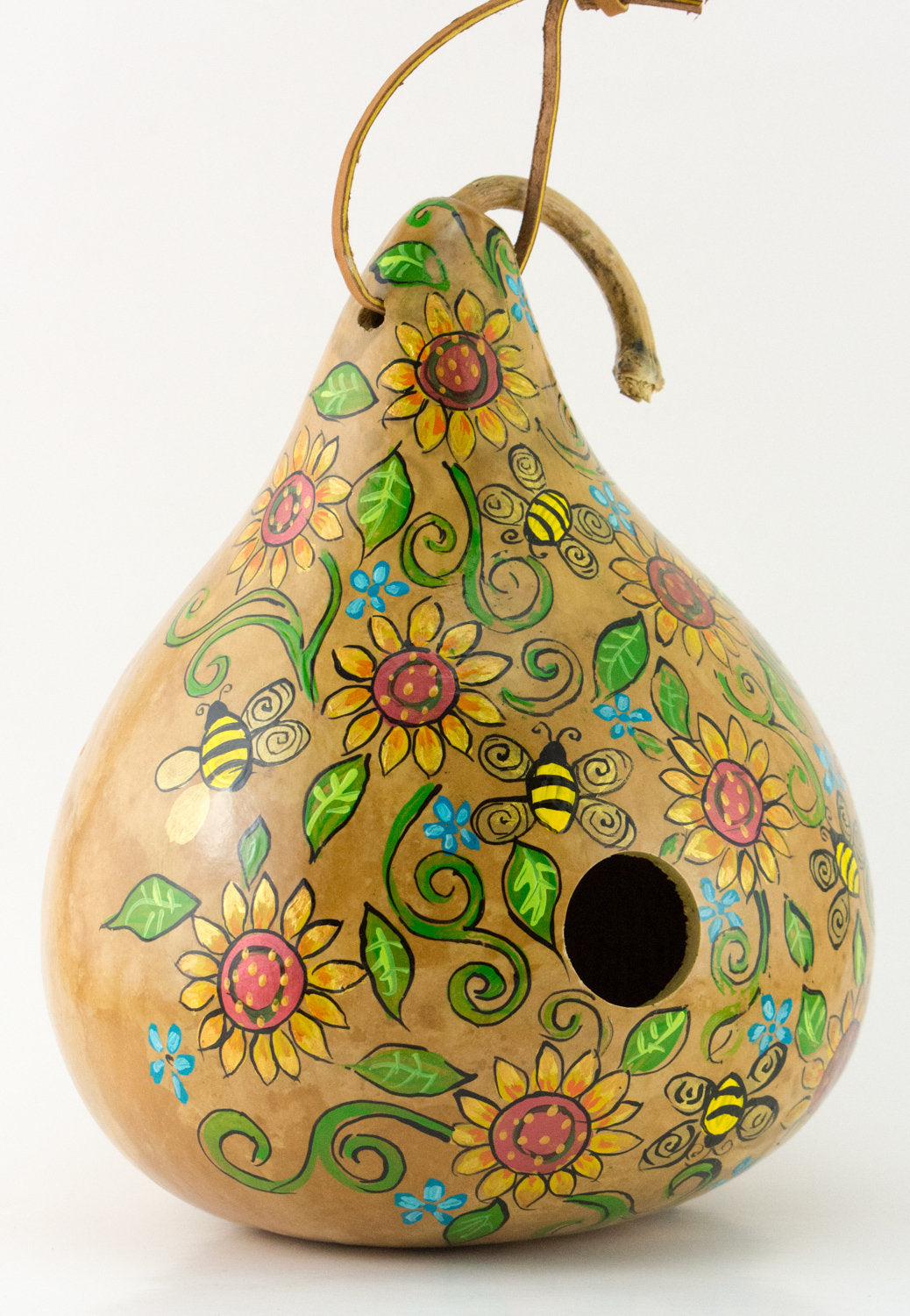 Sunflower Gourd Birdhouse , Garden Art , Honey Bees , Bees and Birdhouses , Perfect Mother's Day Gift - Gourdaments