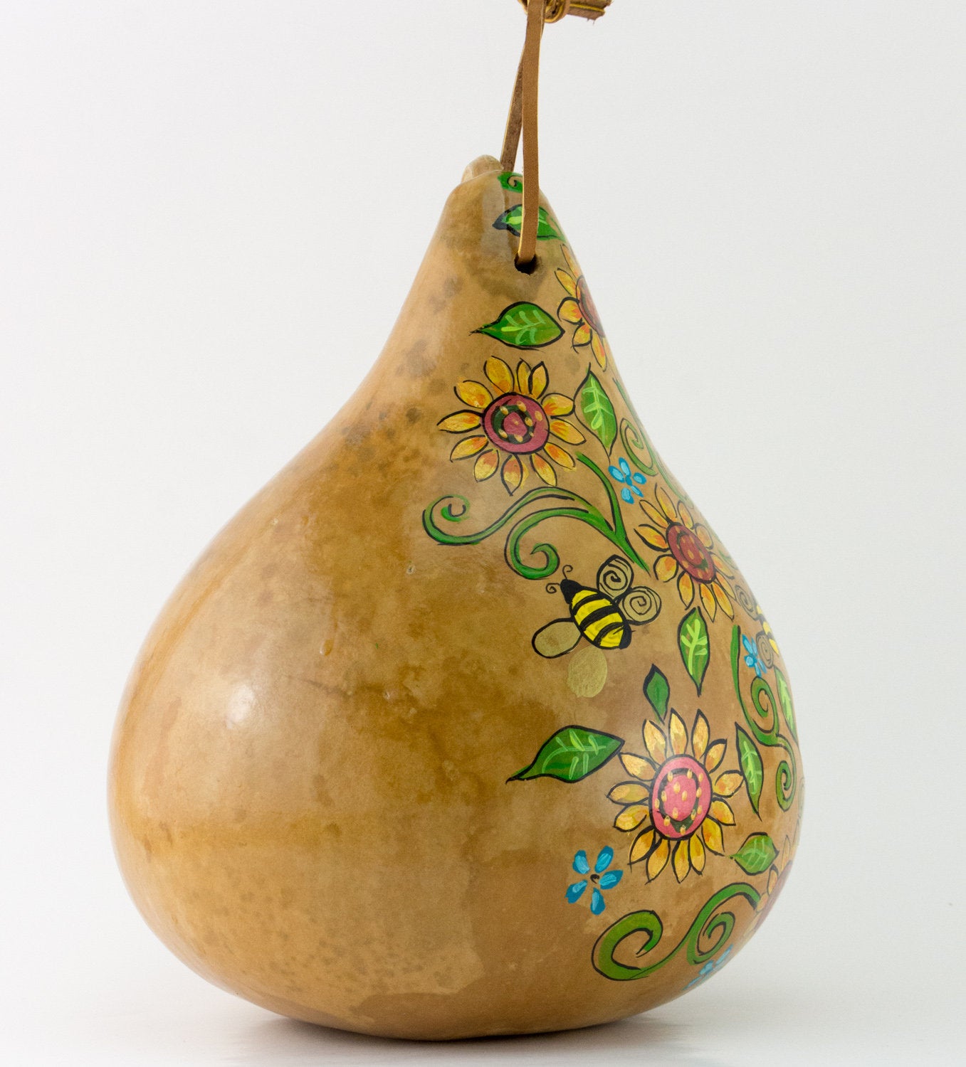 Sunflower Gourd Birdhouse , Garden Art , Honey Bees , Bees and Birdhouses , Perfect Mother's Day Gift - Gourdaments