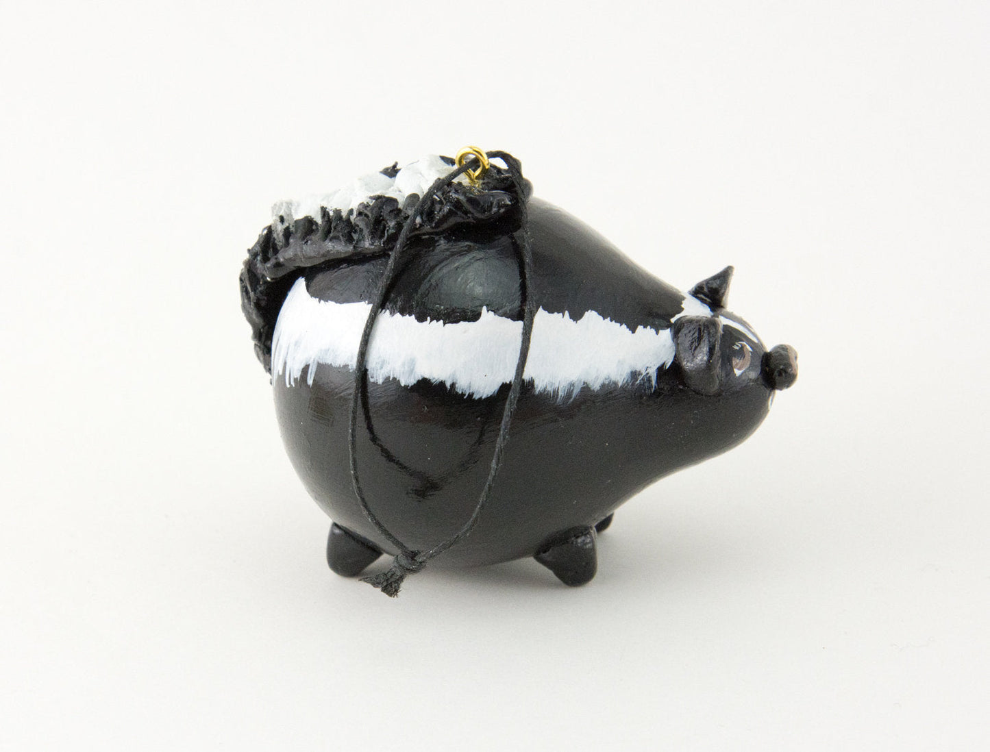 Skunk, Skunk Ornament, Pole Cat Ornament, Skunk Christmas Tree Ornament, Black with white stripes, Handmade OOAK Ornament, - Gourdaments