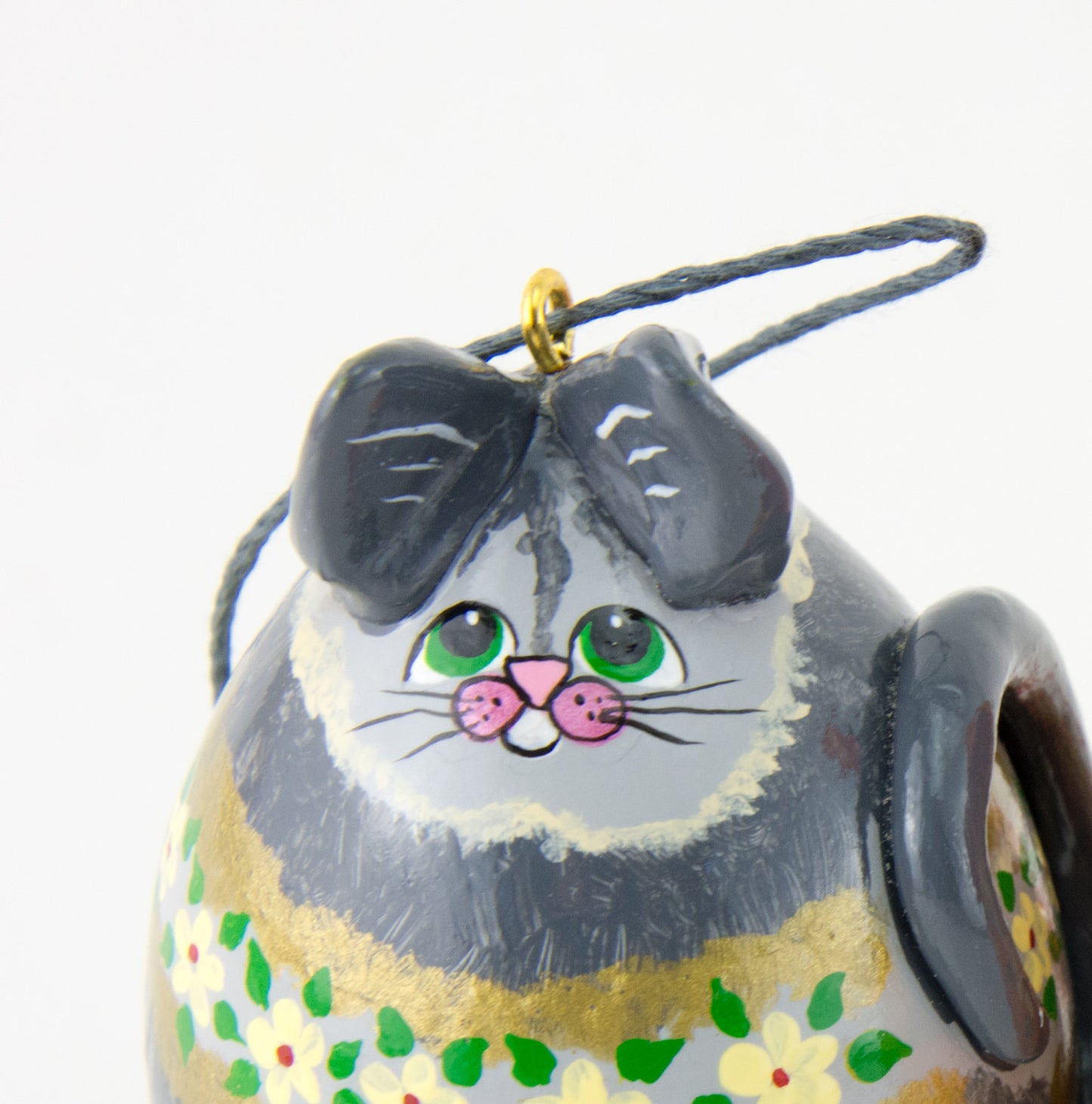 Cat Ornament, Christmas Cat, Grey Tabby, Silver Tiger Cat, OOAk, Green Eyes, Teacher Gift, Kitty Ornament, Kitty Cat, Cat lover gift - Gourdaments