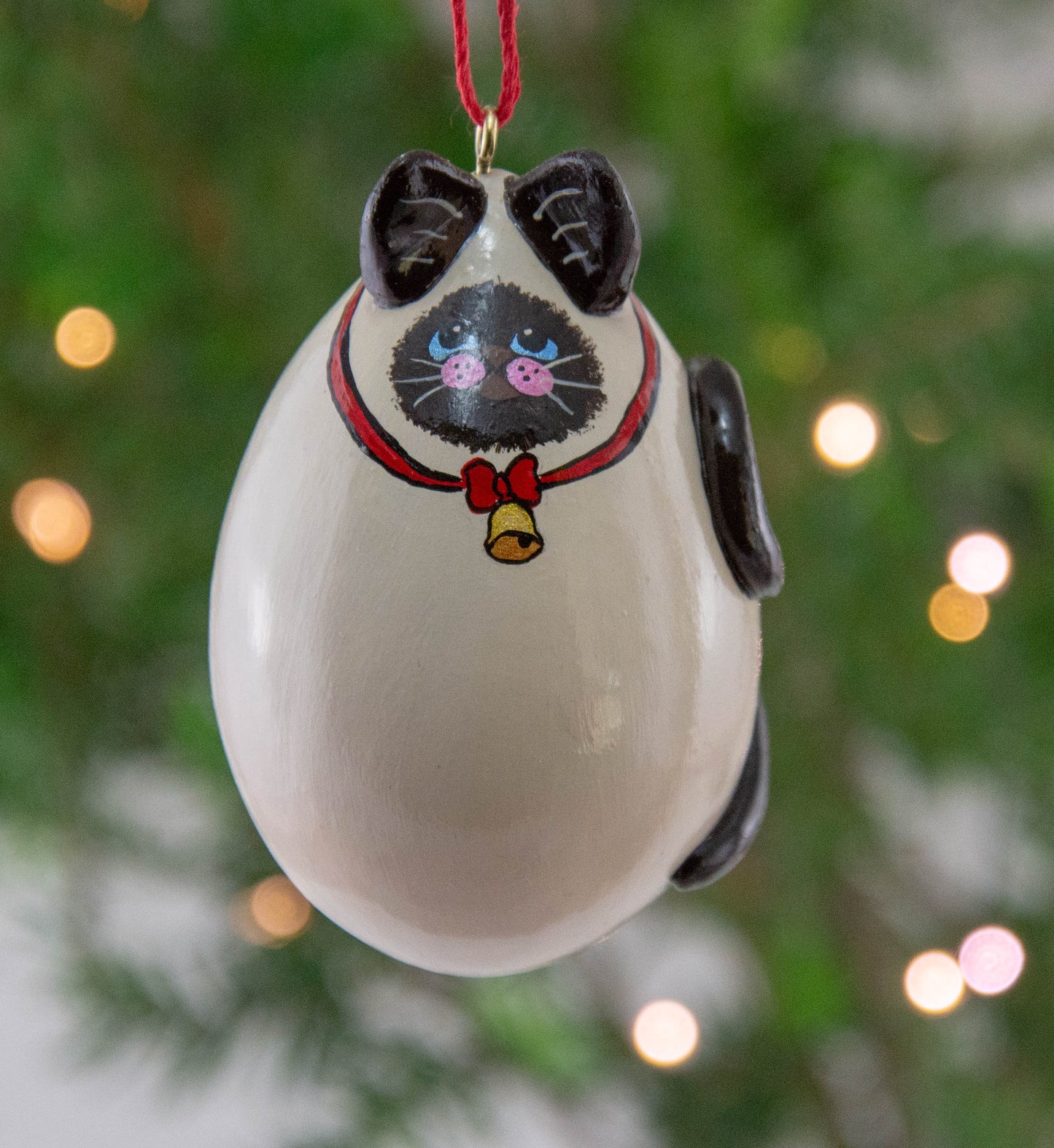 Siamese Cat, Gourd Ornaments, Red bow, bell, Siamese decor, Kitty Ornament, Siamese Cat Lover Gift, - Gourdaments