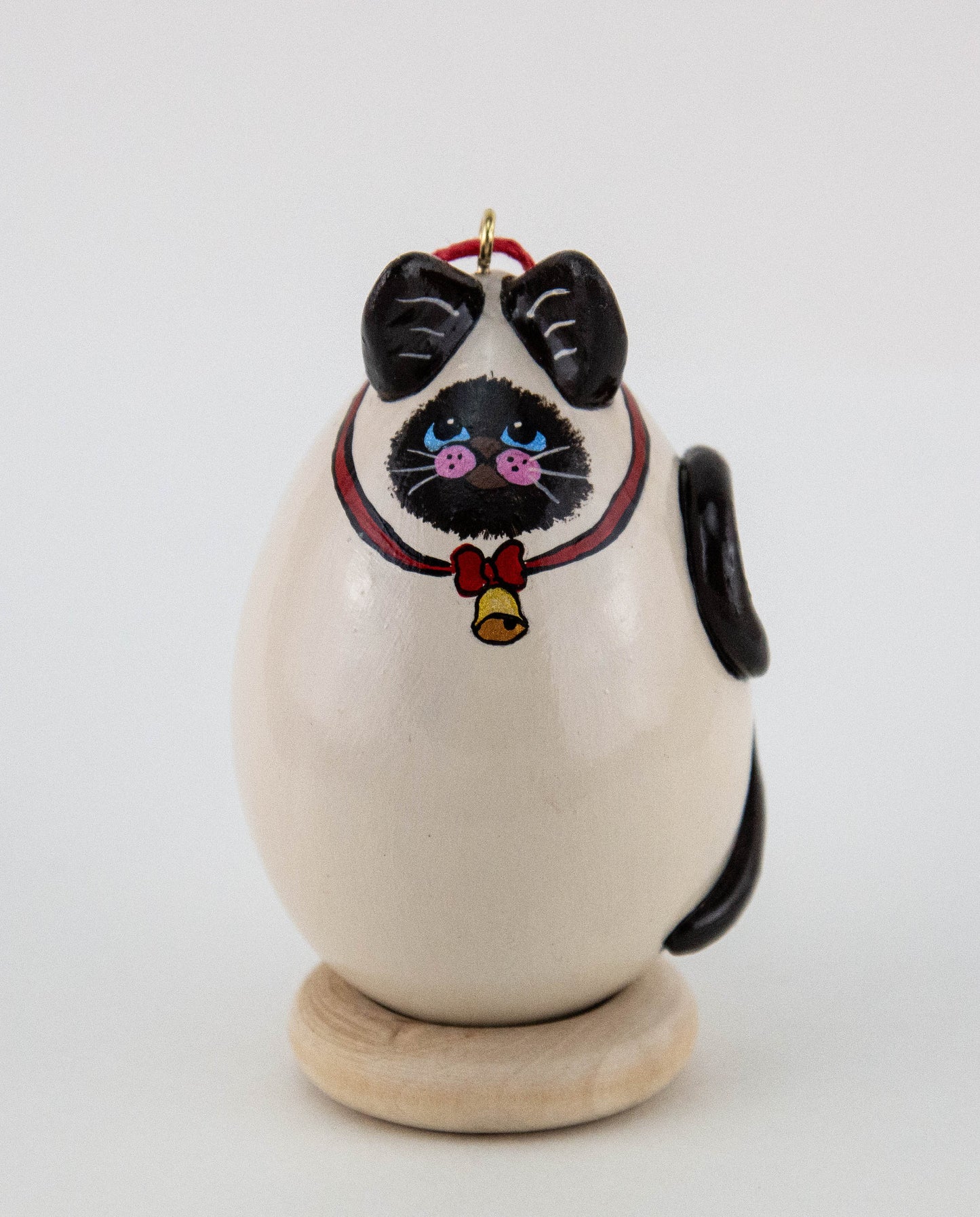 Siamese Cat, Gourd Ornaments, Red bow, bell, Siamese decor, Kitty Ornament, Siamese Cat Lover Gift, - Gourdaments