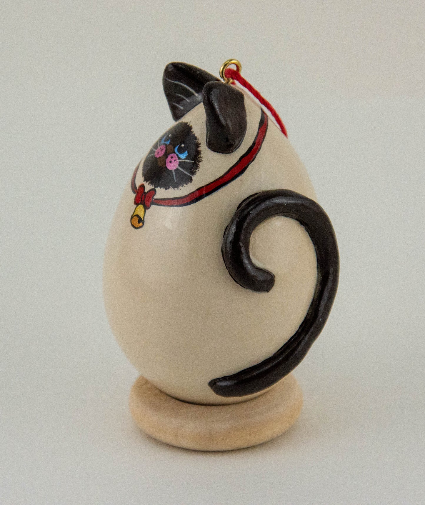 Siamese Cat, Gourd Ornaments, Red bow, bell, Siamese decor, Kitty Ornament, Siamese Cat Lover Gift, - Gourdaments