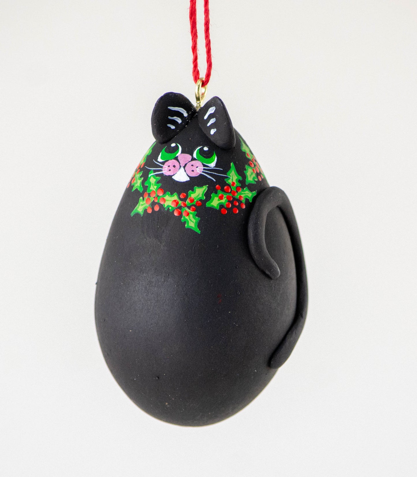 Black Cat- Holly - Christmas Ornament - Cat Art - Cat Ornament- Holly Decor - Holiday Decor - Cat Christmas - Kitty - - Gourdaments