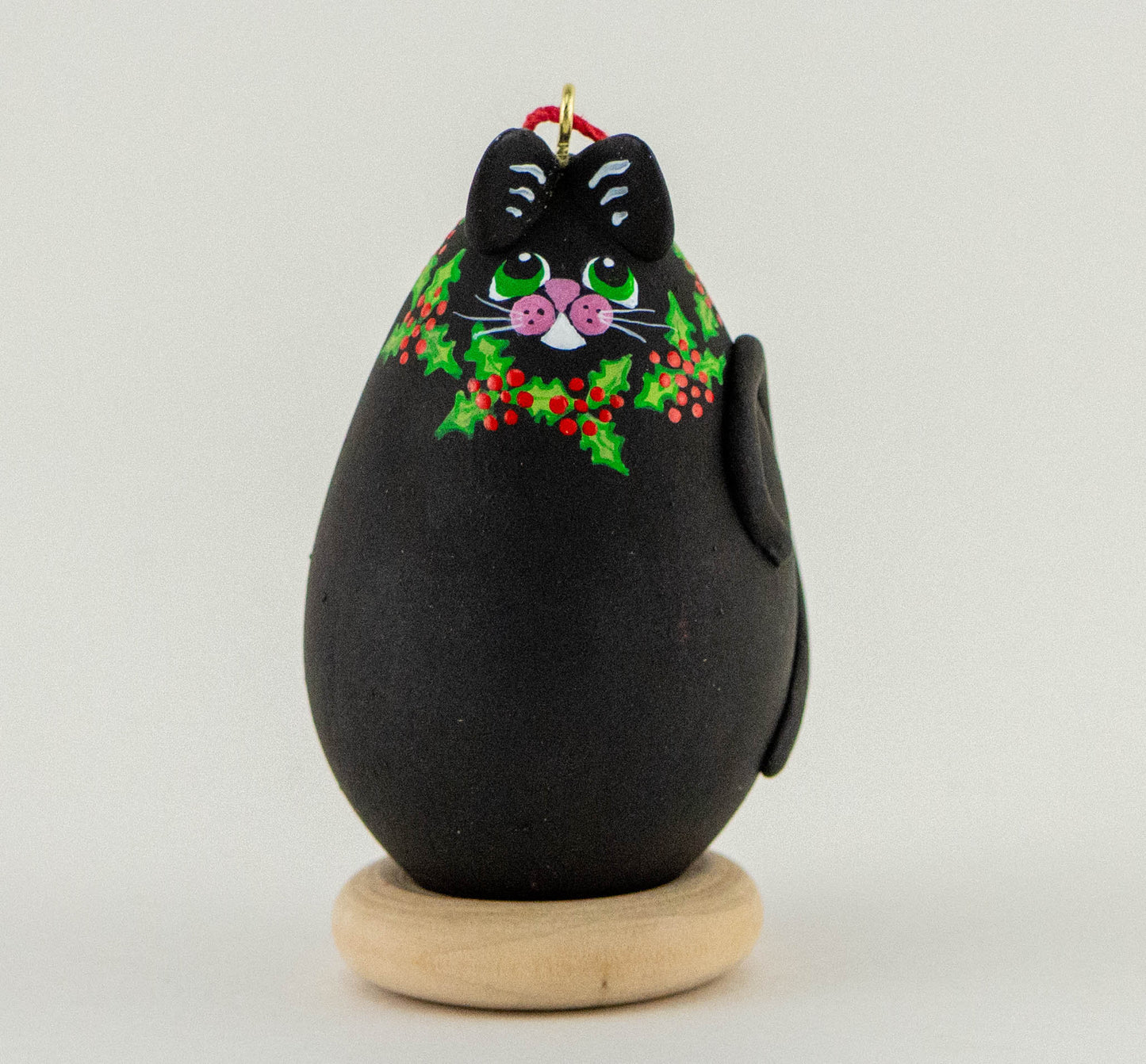 Black Cat- Holly - Christmas Ornament - Cat Art - Cat Ornament- Holly Decor - Holiday Decor - Cat Christmas - Kitty - - Gourdaments