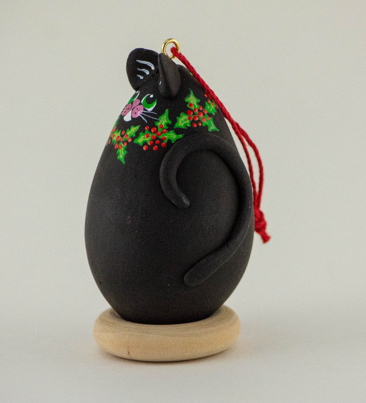 Black Cat- Holly - Christmas Ornament - Cat Art - Cat Ornament- Holly Decor - Holiday Decor - Cat Christmas - Kitty - - Gourdaments