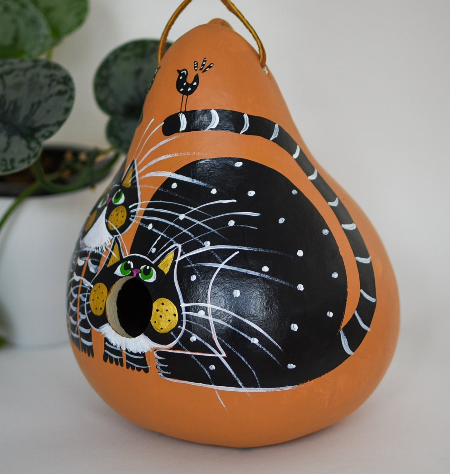 Birdhouse - Black Cats - Gourd Art - Perfect Mother's Day Gift - Cat Lover Gift - Handmade - OOAK