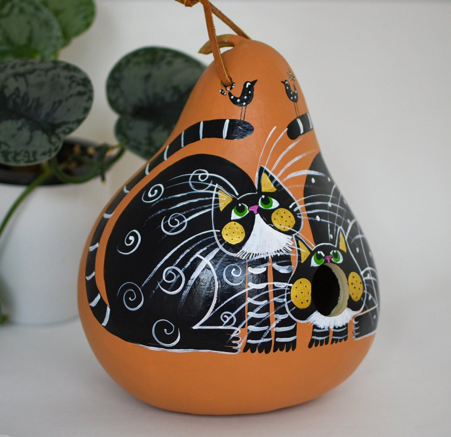 Birdhouse - Black Cats - Gourd Art - Perfect Mother's Day Gift - Cat Lover Gift - Handmade - OOAK