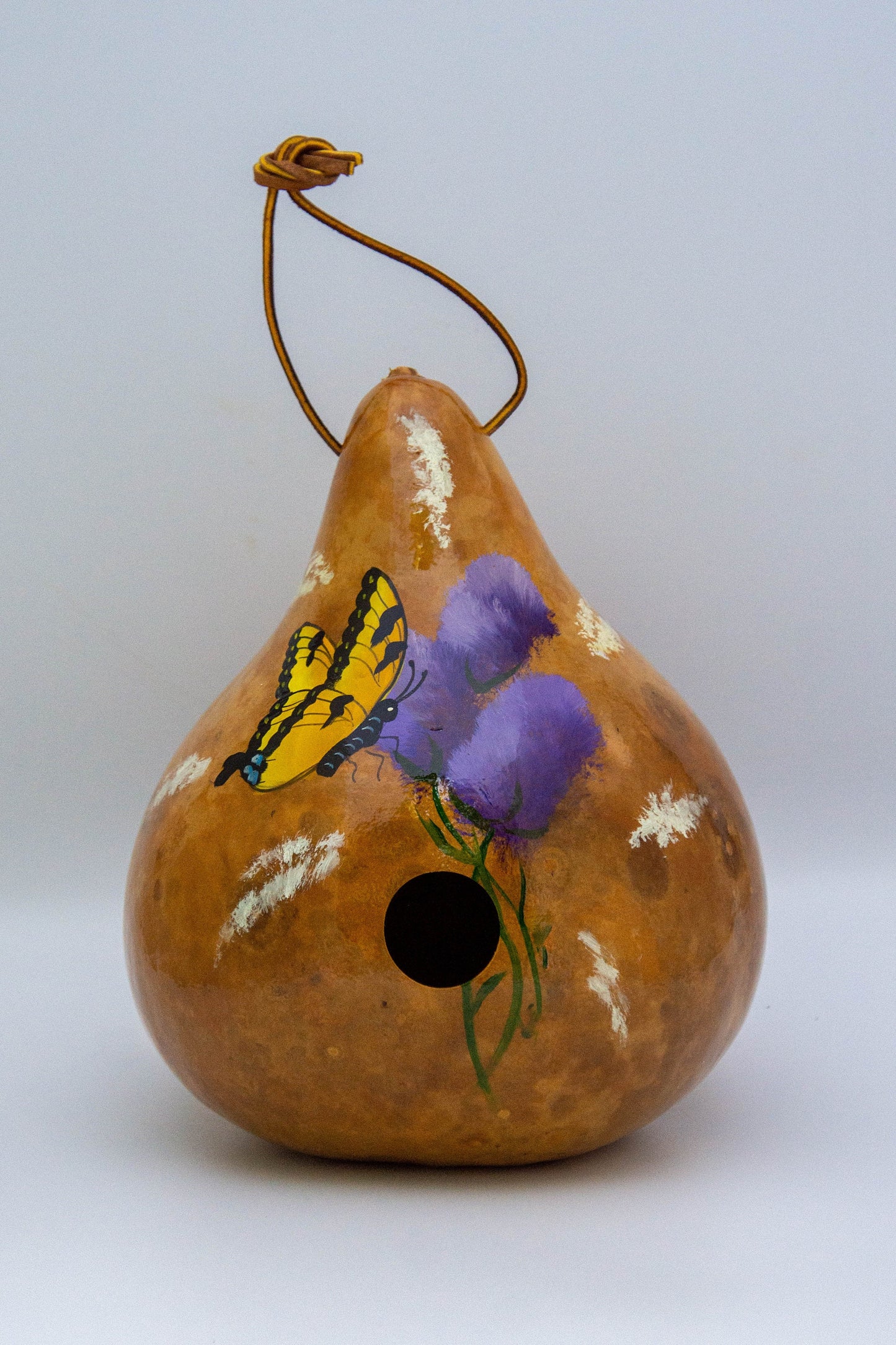 Handmade Butterfly Birdhouse with Monarch Butterfly and White Flowers