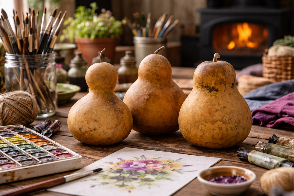 Natural dried Chinese bottle gourds in three sizes, ideal for crafting and decor