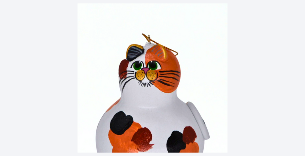 Hand painted calico cat ornament on natural dried gourd, unique cat lover gift or pet memorial