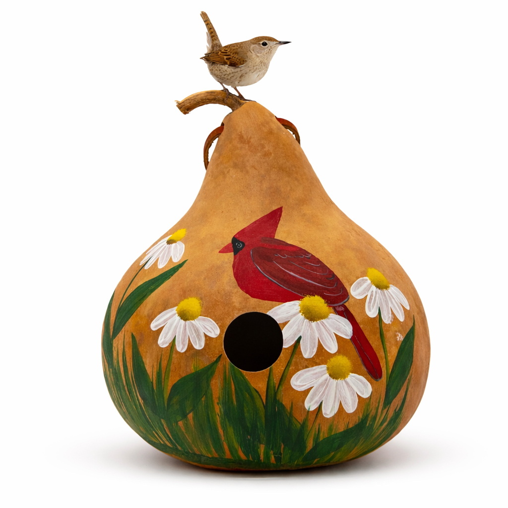 Cardinal Gourd Birdhouse - Handcrafted and Ready to Hang