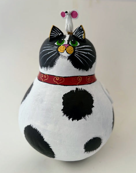 Cow Cat Tuxedo Cat Gourd Art - Perfect Gift for the Cat Lover