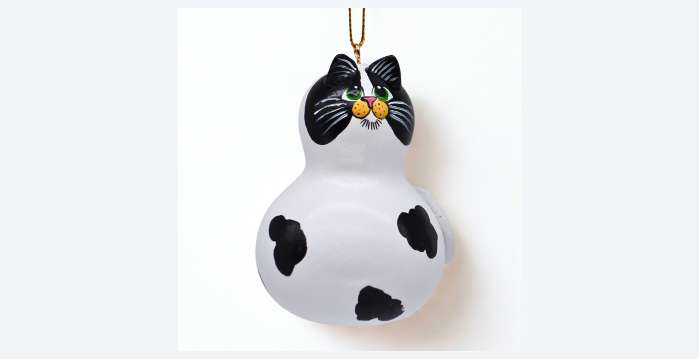 Hand Painted Cow Cat Ornament – Oswald Gourd Cat – Cat Lover Gift
