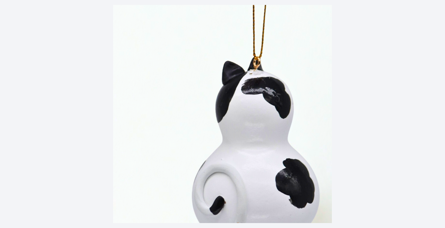 Hand Painted Cow Cat Ornament – Oswald Gourd Cat – Cat Lover Gift