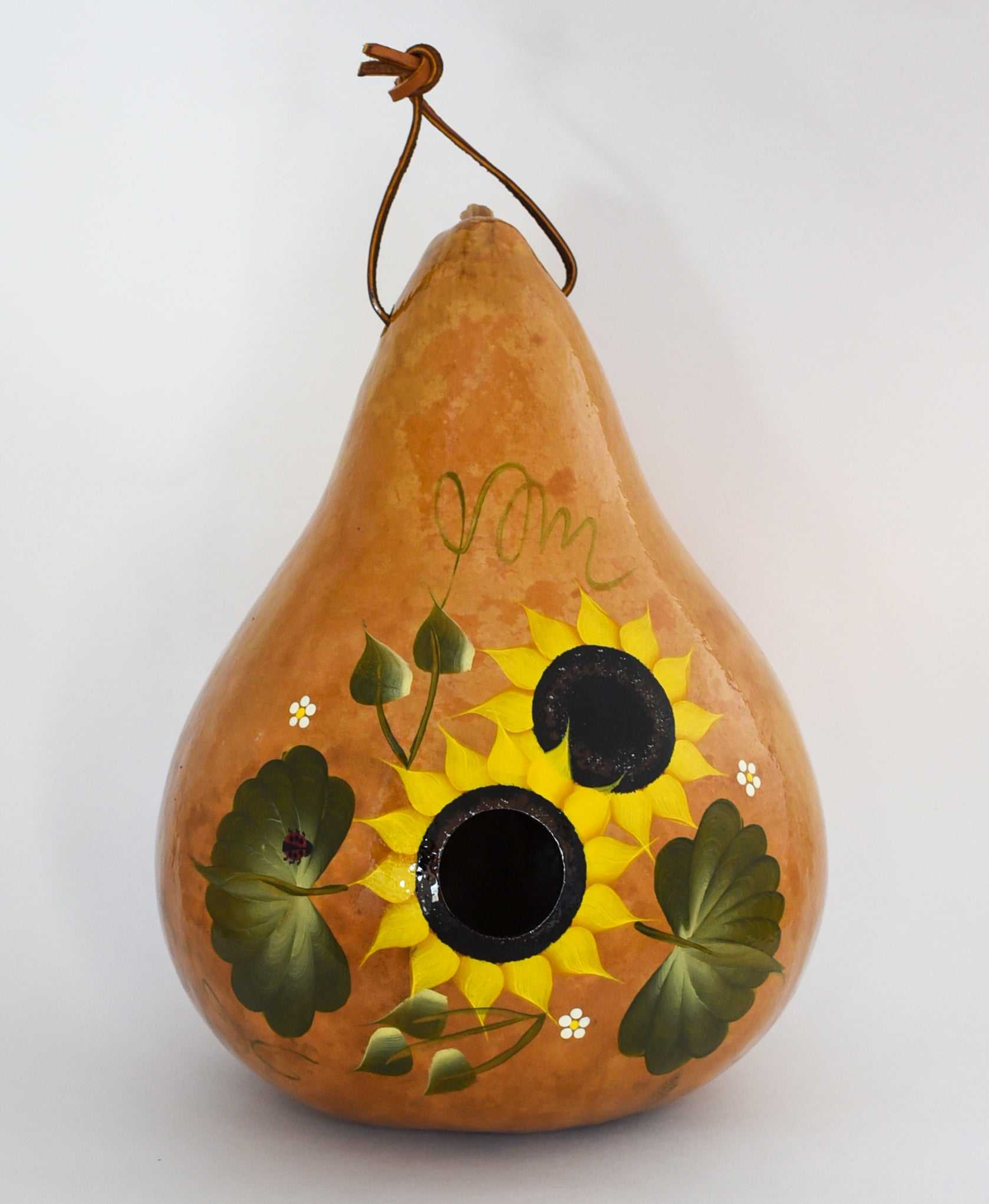 Hand Painted Sunflower Gourd Birdhouse – Handmade Outdoor Garden Birdhouse 10–12"