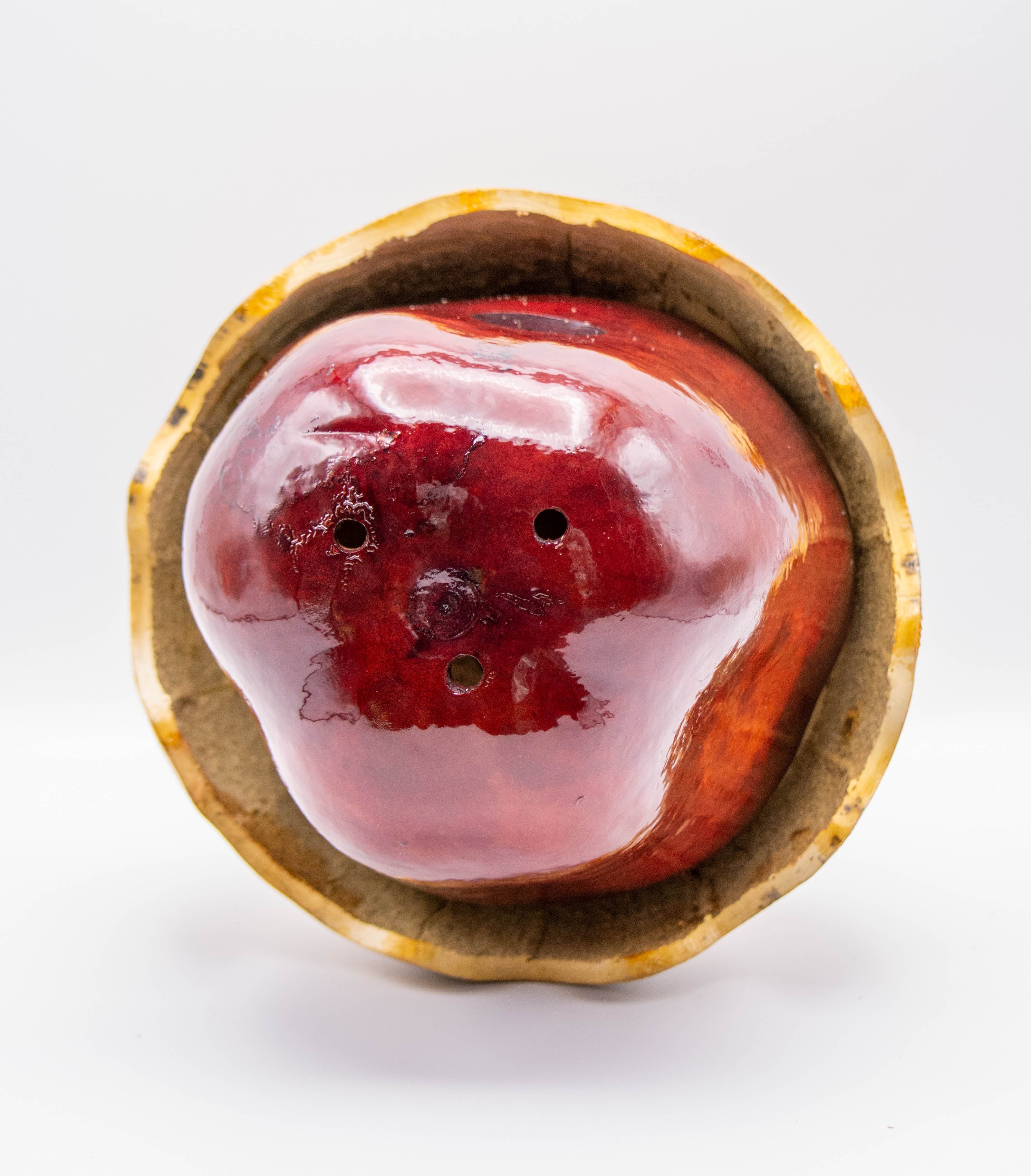 Apple Gourd Birdhouse with Hat – Handcrafted, Natural Top, Wren Size