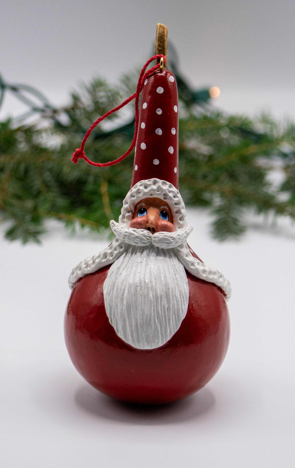 Handmade Santa gourd ornament hand sculpted and painted Christmas tree decoration