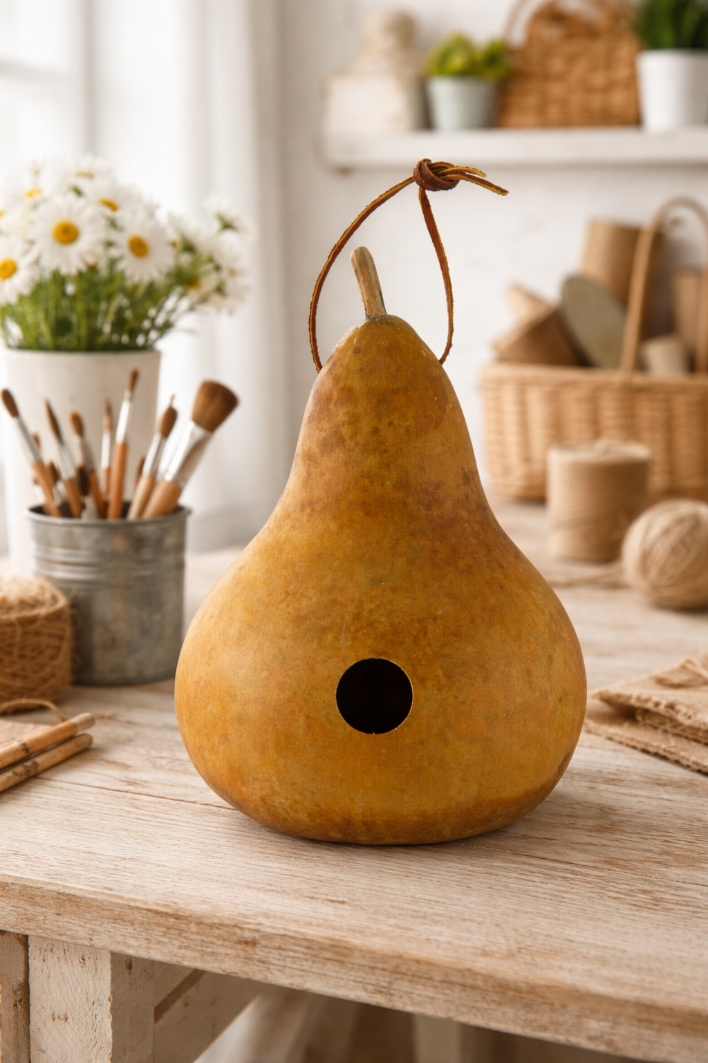 Unfinished gourd birdhouse with 1.5 inch entrance hole for bluebirds and swallows natural DIY