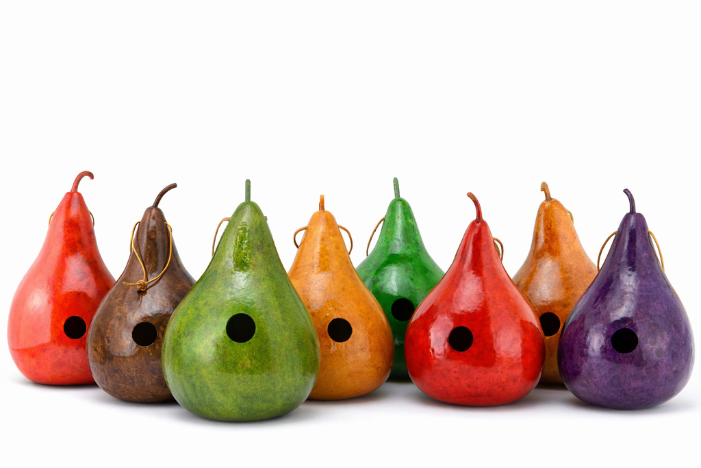Hand dyed gourd birdhouse with natural texture and 1.5" entrance hole for small birds