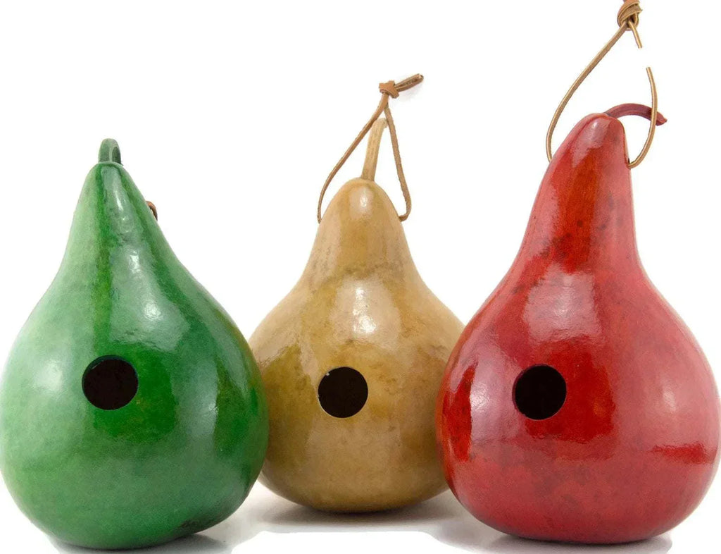 Hand dyed gourd birdhouse with natural texture and 1.5" entrance for small birds