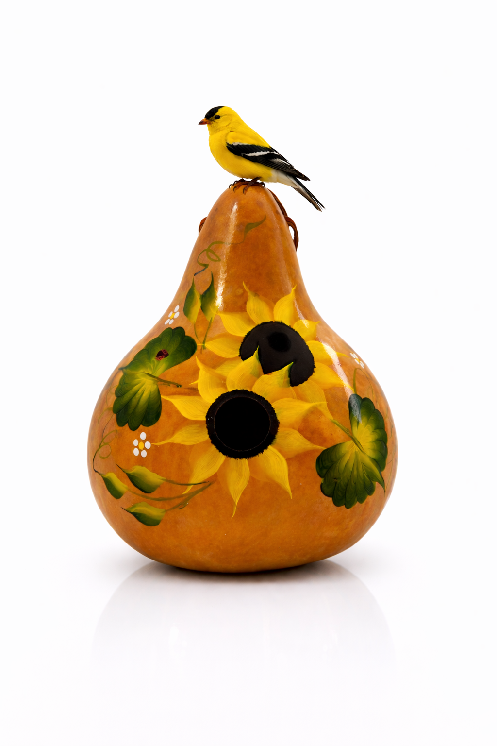 Hand Painted Sunflower Gourd Birdhouse – Handmade Outdoor Garden Birdhouse 10–12"