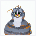 Handcrafted gray tabby cat gourd ornament with white bib named Piper