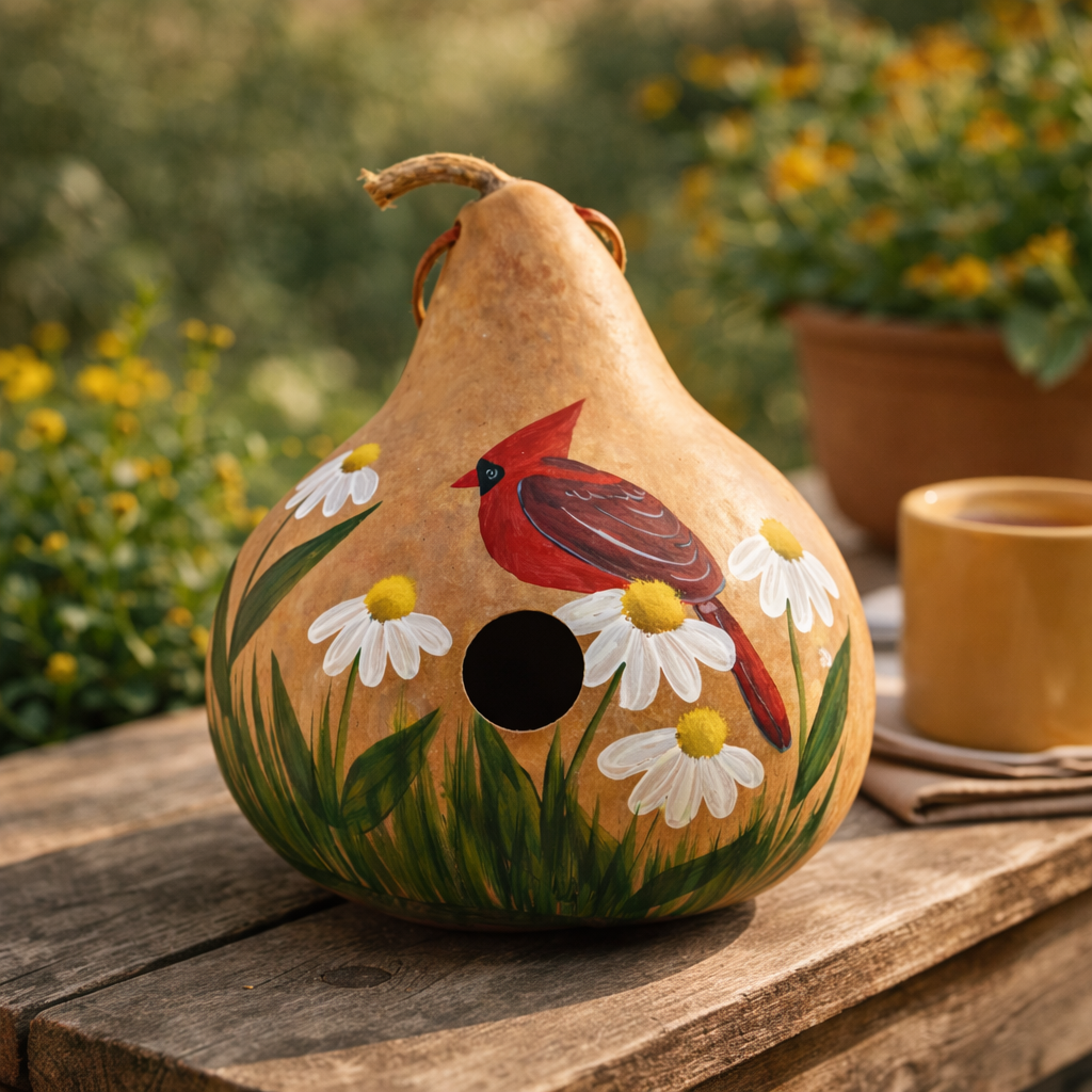 Cardinal Gourd Birdhouse - Handcrafted and Ready to Hang