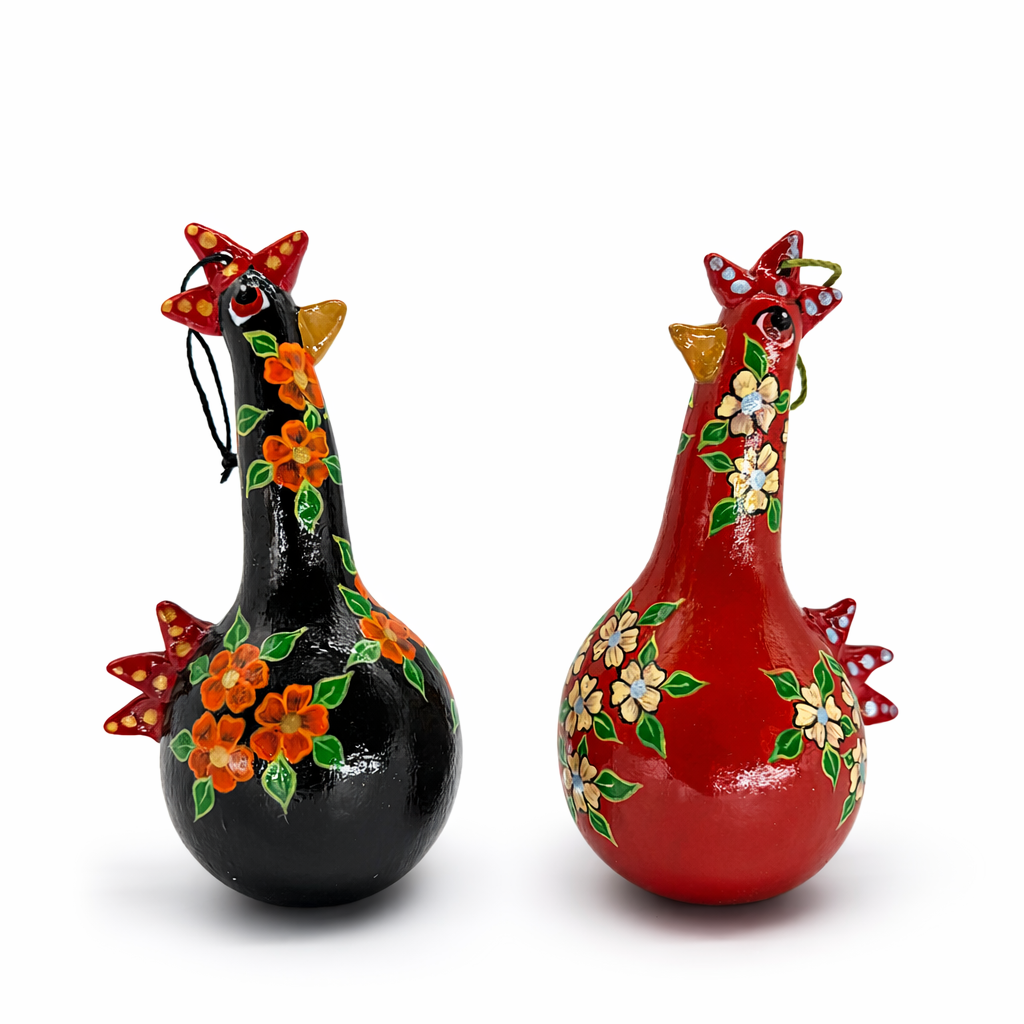 Hand Painted Chicken Gourd Ornament Set – Farmhouse Rooster Decor – Handmade Country Kitchen Gift
