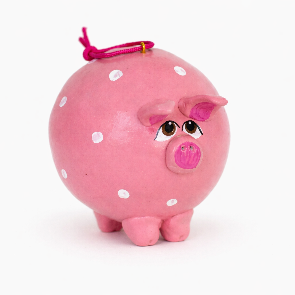 Charming Pink Pig Polka Dot Gourd Ornament
