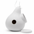 Handmade white Purple Martin gourd birdhouse with 2-inch entrance and side clean-out panel for outdoor nesting