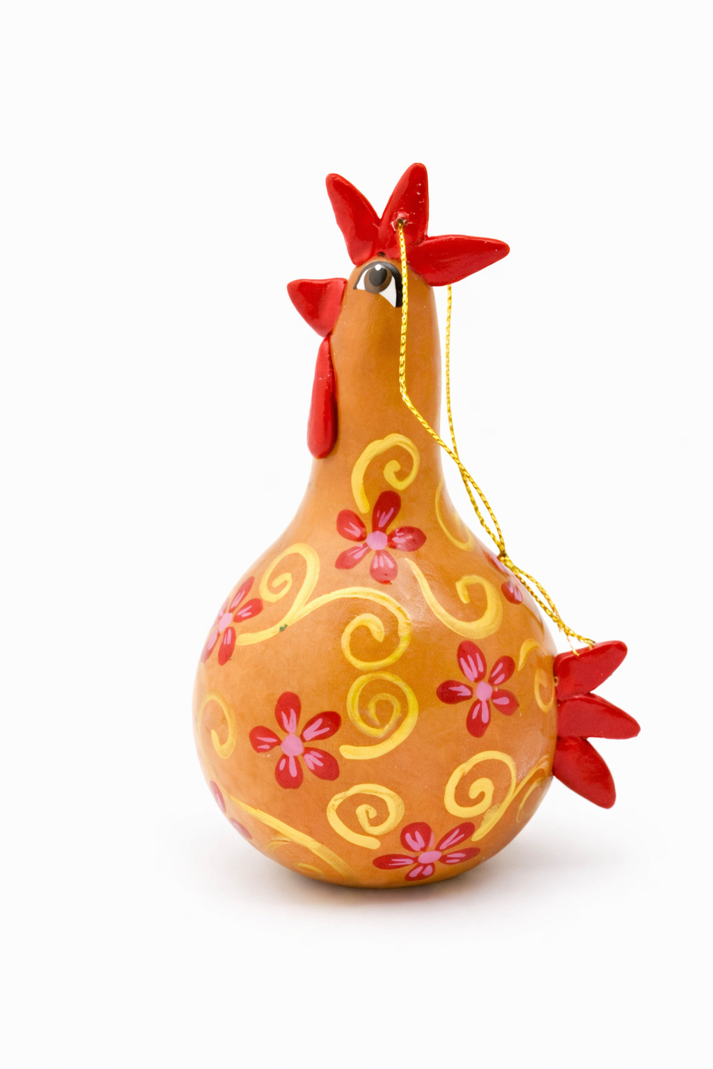 Buff Chicken Ornament - Gourd Art - Red Floral