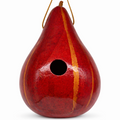 Handmade red gourd birdhouse with leather strap, rustic farmhouse garden decor