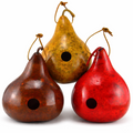 Set of 3 Gourd Birdhouses Mahgoany, Natural, Red 1.5" hole white background