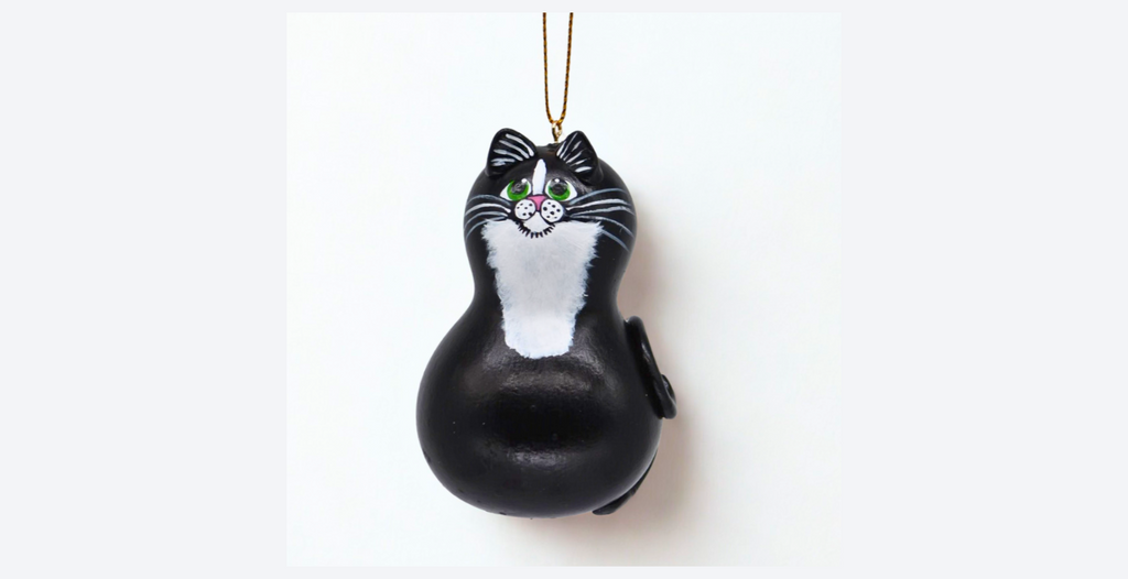 Tuxedo Cat Ornament – Handmade Bottle Gourd Cat Decor