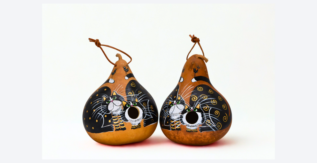 Tuxedo Cat Gourd Birdhouse – Hand Painted Whimsical Garden Birdhouse