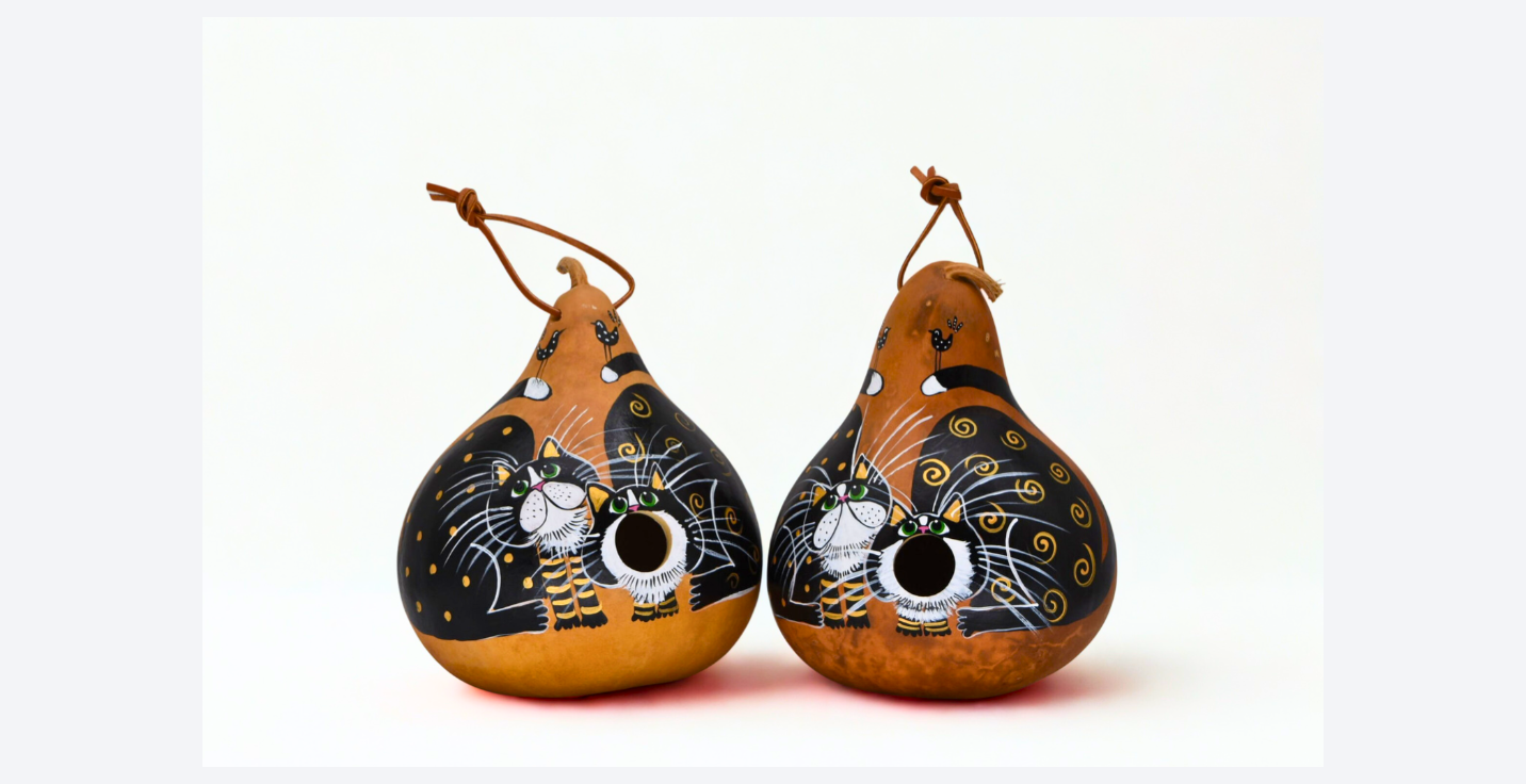 Tuxedo Cat Gourd Birdhouse – Hand Painted Whimsical Garden Birdhouse