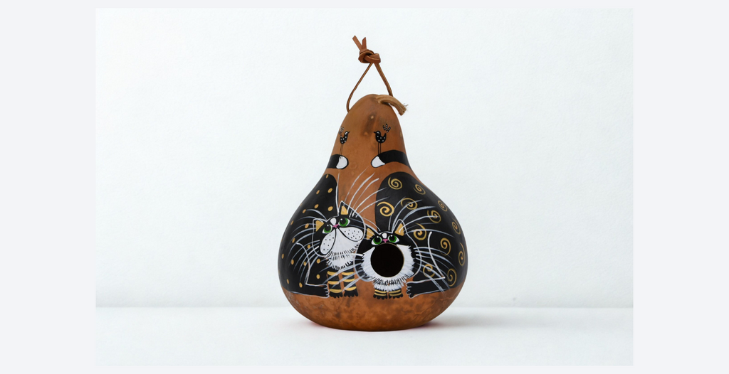 Tuxedo Cat Gourd Birdhouse – Hand Painted Whimsical Garden Birdhouse