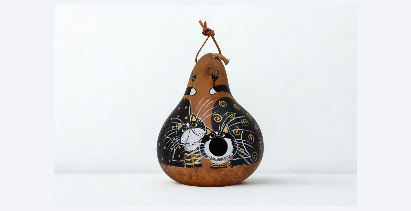 Tuxedo Cat Gourd Birdhouse – Hand Painted Whimsical Garden Birdhouse